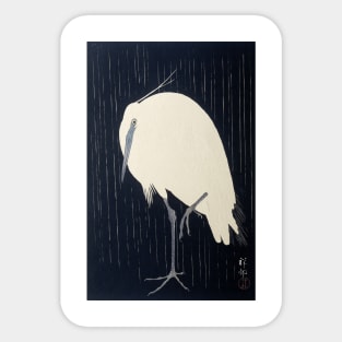 Heron in Rain by Ohara Koson Sticker